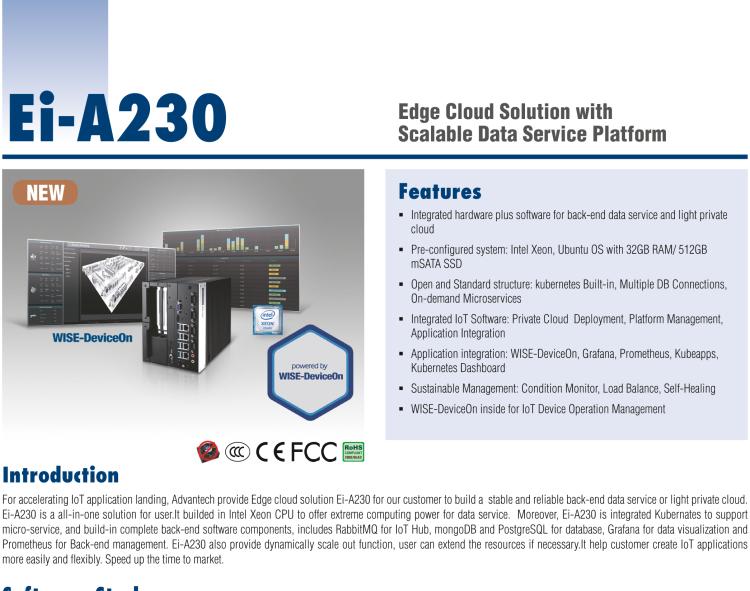 研華EI-A230 研華 EI-A230，邊緣計算系統(tǒng)服務器，搭載Intel Xeon E3-1275 V6 CPU，32GB RAM，512GB mSATA SSD，1T HDD *2，預裝Ubuntu 16.04操作系統(tǒng)。