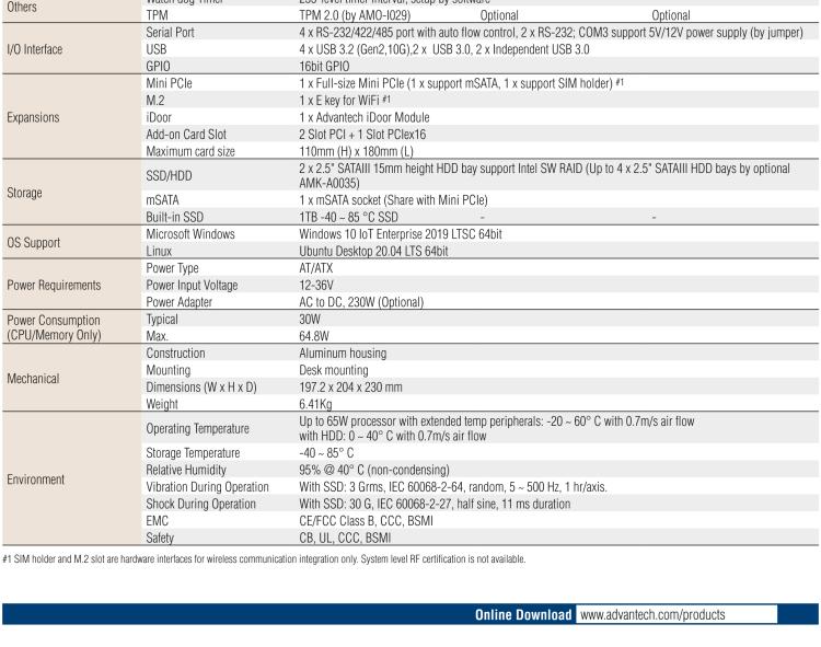 研華EIS-S232 研華 EIS-S232，邊緣計(jì)算系統(tǒng)服務(wù)器，支持Intel 第十代處理器，可選i3/i5/i7 Xeon CPU，DDR4 最高32GB，最多可支持4 x 2.5寸硬盤，具備豐富擴(kuò)展接口 2 x LAN，6 x COM，8 x USB，1 x PCIE，2 x PCI。產(chǎn)品生命周期長，穩(wěn)定可靠。