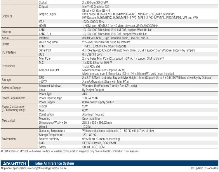 研華AIR-300 支持Intel Xeon / 6/7代Core?i3/i5/i7處理器，AI計算平臺，可擴(kuò)展 PCIe x16 GPU全尺寸卡