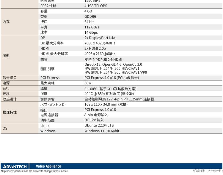 研華VEGA-P110 Intel Arc A370M 嵌入式 GPU卡 PCIe x16 ，帶2個HDMI 2.0b, 2個DP 1.4a