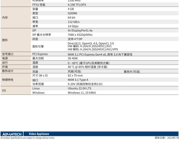 研華VEGA-X110 Intel Arc A370M MXM 3.1 Type A 嵌入式 GPU 卡，帶 DP1.4a