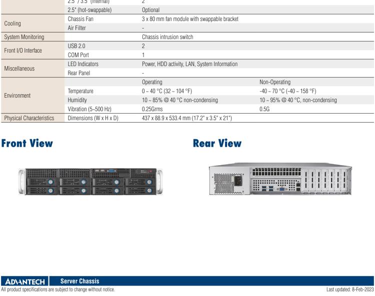 研華HPC-7282 2U 機(jī)架式機(jī)箱，適用于 Micro/ATX 服務(wù)器主板，支持8個(gè)2.5寸/3.5寸熱插拔硬盤，7個(gè)半高擴(kuò)展槽