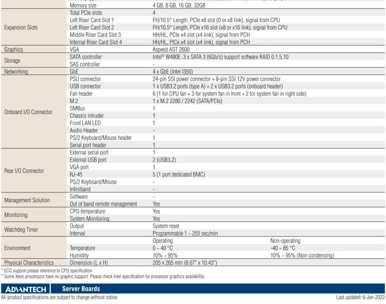 研華ASMB-610 LGA 1200 Intel? Xeon? W & 第十代 Core?專用服務(wù)器主板，帶4 x DDR4, 1 x PCIeX16, 2 x PCIeX4, 5 x USB 3.2, 3 x SATA 3, Quad LANs and和 IPMI