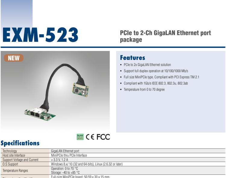 研華EXM-523 GigaLAN 以太網(wǎng)模塊、2-Ch、PCIe I/F