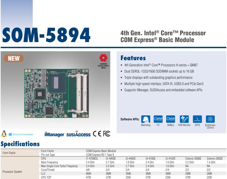 研華SOM-5894 第三代 Intel? Core?處理器， COM Express? Basic 模塊