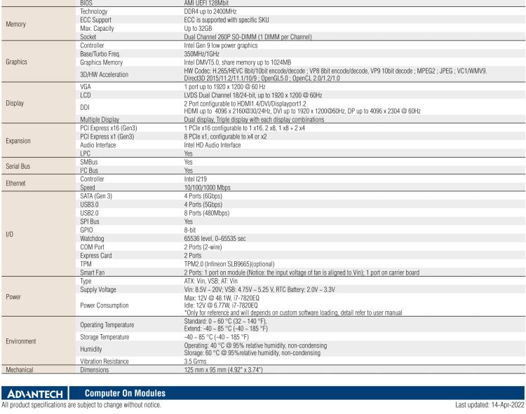 研華SOM-5898 第七代Intel Core/Celeron處理器，COM Express Basic Type 6模塊