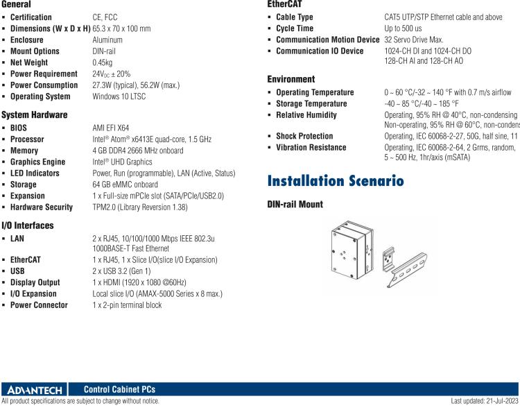 研華AMAX-357 超微型EtherCAT運動控制器，基于PC架構開發(fā)，配置了Intel Atom處理器，具有64GB eMMC、2 x LAN、2 x USB和Slice IO擴展