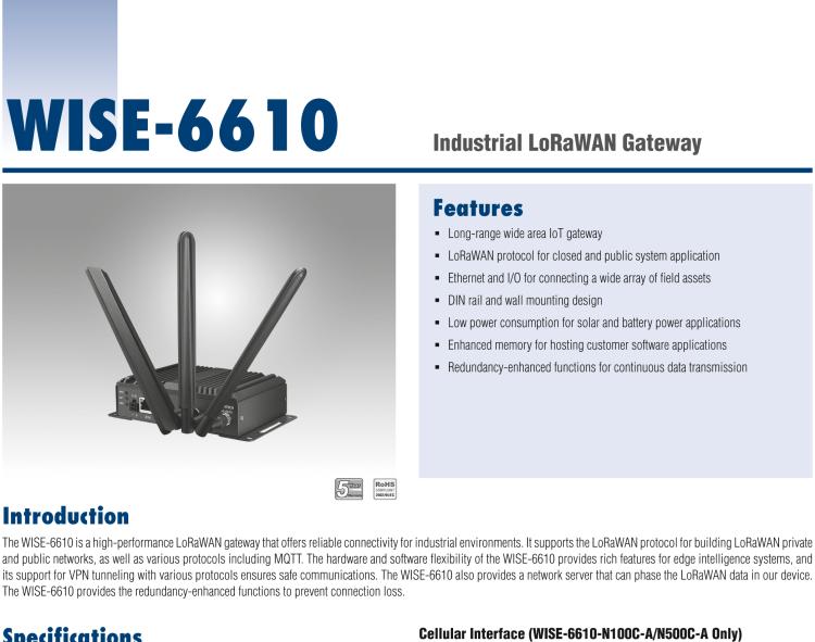 研華WISE-6610-N500 LoRaWAN網關支持多達500個節(jié)點，915MHz