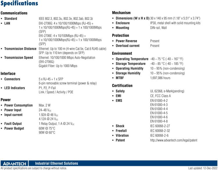研華EKI-2706G-1GFPI 4GE PoE+1G+1G SFP，非網(wǎng)管型PoE工業(yè)以太網(wǎng)交換機(jī)，IEEE802.3af/at，24~48VDC（BE型），48~53VDC（AE型），-40~75℃