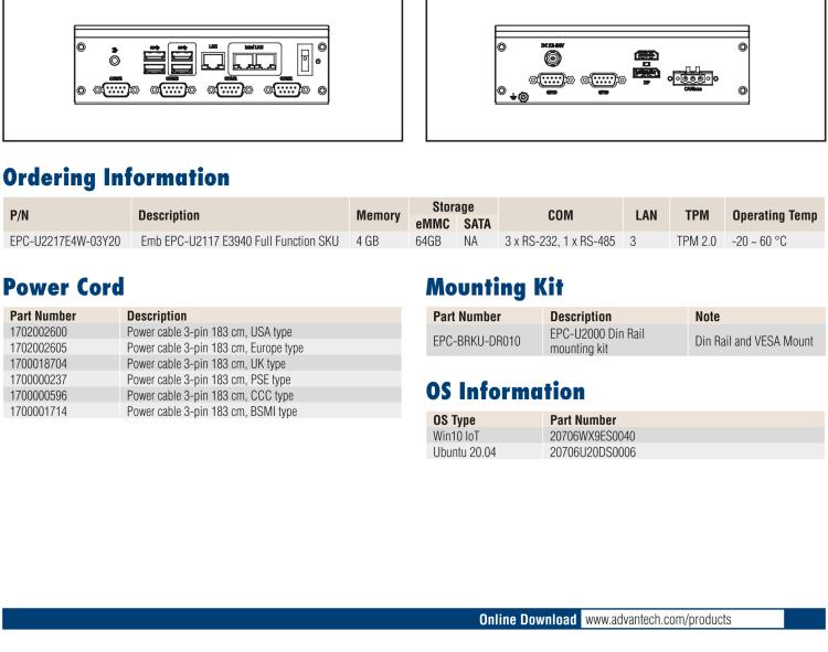 研華EPC-U2217 Intel Atom第六代Apollo Lake無風(fēng)扇嵌入式工控機，3LAN，板載eMMC，CANBUS
