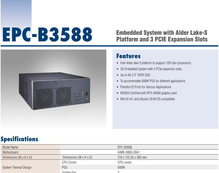 研華EPC-B3588 適配Intel 第12代 Core i 系列處理器，搭載Q670E芯片組?？纱钆銷VIDIA? RTX-A4500顯卡。3U高度，提供高端圖像處理應(yīng)用的解決方案。