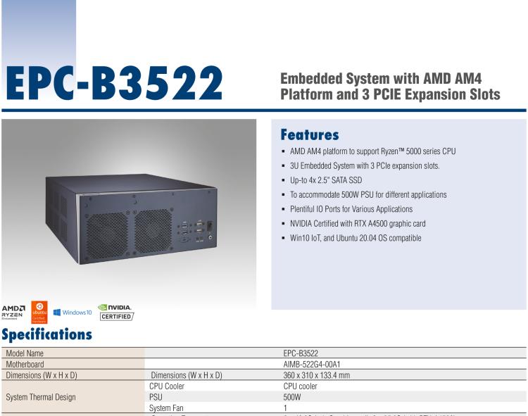 研華EPC-B3522 適配AMD Ryzen AM4 5000系列處理器，搭載X570芯片組，搭配NVIDIA? RTX-A4500顯卡。3U高度，提供高端圖像處理應(yīng)用的解決方案。