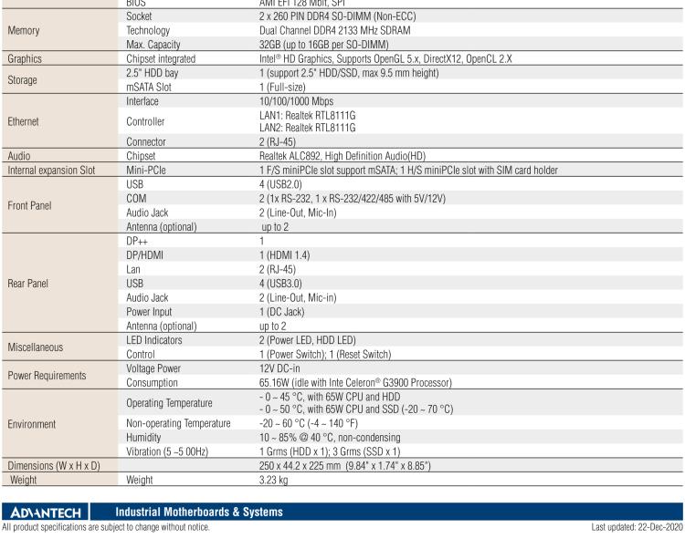 研華EPC-T2285 適配Intel? 第6/7代 Core? i 系列處理器，搭載H110芯片組。1U超薄高度，性能強勁。