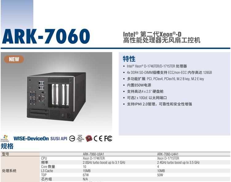 研華ARK-7060 搭載Intel二代Xeon D-1700高性能處理器系統(tǒng)，具有3個擴(kuò)展插槽