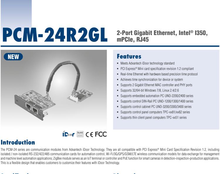 研華PCM-24R2GL 2端口千兆以太網(wǎng)，mPCIe，RJ45