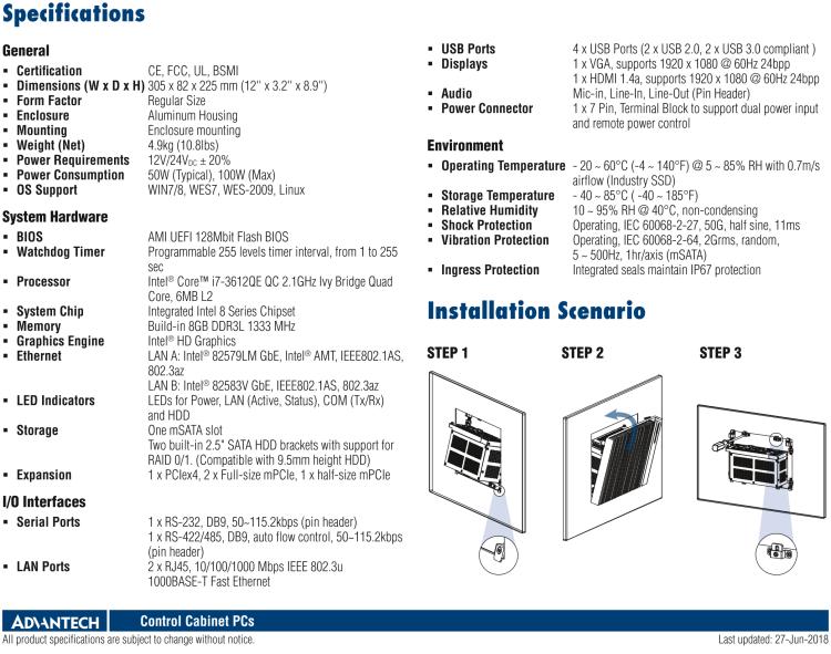 研華UNO-3483G 高效能嵌入式無風扇工業(yè)電腦，搭配 Intel? Core? i7 處理器，2 x GbE, 2 x mPCIe, HDMI/VGA