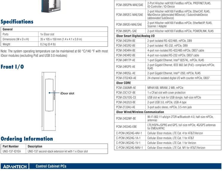 研華UNO-137 DIN導軌控制器，配備Intel?Atom?E3940 CPU、2個LAN、2個COM、3個USB 3.0、1個USB 2.0、2個DP 1.2、8個DI、8個DO、1個M.2、1個mPCIe、TPM 2.0