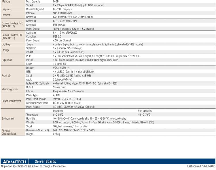 研華AIIS-3411 緊湊型視覺系統(tǒng)，支持Intel? 第10代 Core i CPU, 4路攝像頭支持 GigE PoE或 USB 3.0接口, PCIe擴(kuò)展槽, 支持4路光源和隔離DIO