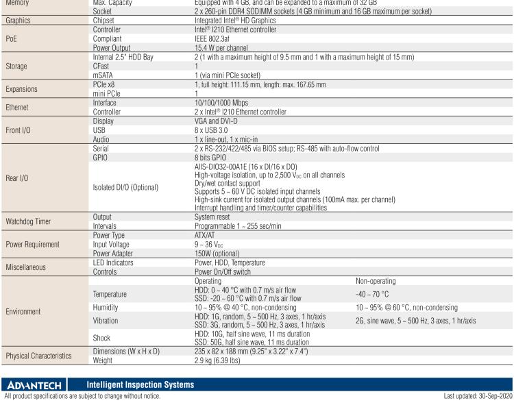 研華AIIS-5410P 無(wú)風(fēng)扇視覺(jué)系統(tǒng)，Intel Core? i 處理器，4通道 GigE PoE 相機(jī)界面和 PCIe 插槽