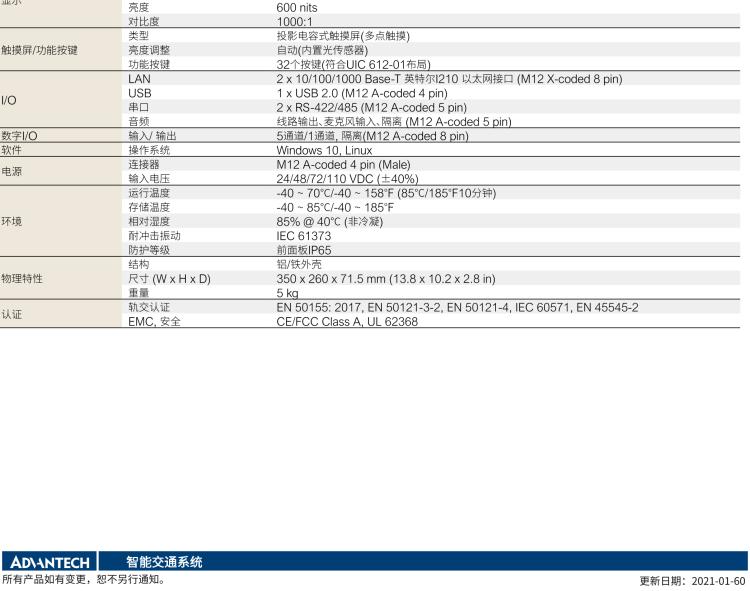 研華ITA-8120 滿足鐵路En50155認(rèn)證標(biāo)準(zhǔn)，12.1寸可觸屏式平板電腦，支持英特爾?凌動(dòng)x7-E3950處理器