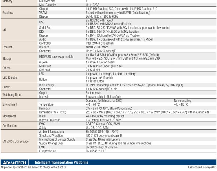 研華ITA-5831 Intel? 第六代 Core? i 處理器無風扇系統(tǒng) 符合EN 50155鐵路應(yīng)用產(chǎn)品