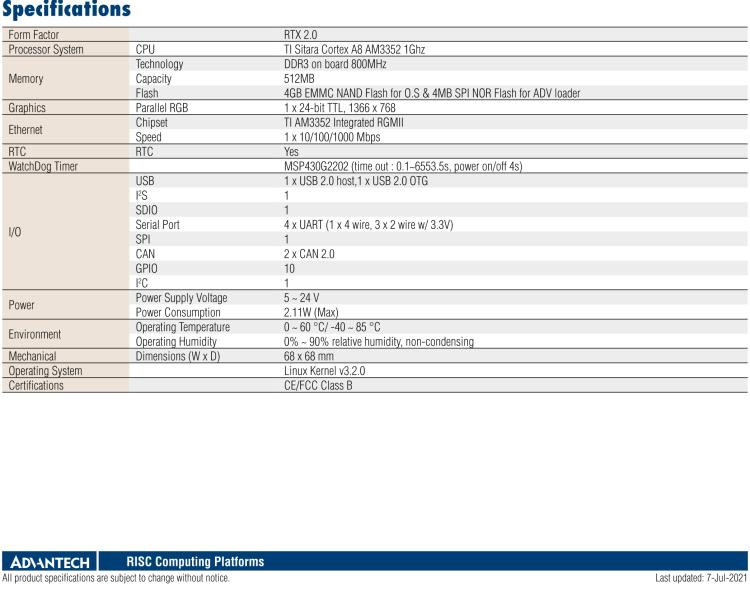 研華ROM-3310 基于TI AM3352 Cortex A8 1GHz RTX 2.0 的標準核心板，適用于寬溫抗震等工業(yè)自動化領(lǐng)域