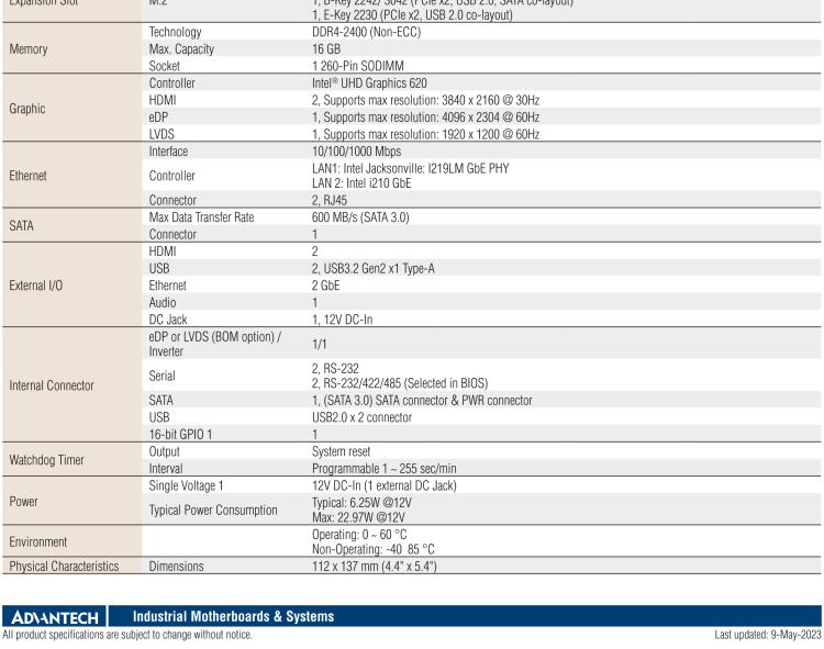 研華AIMB-U233 板載Intel 第8代 U系列 Core i3/i5/i7 處理器。低功耗高性能，無風(fēng)扇設(shè)計。