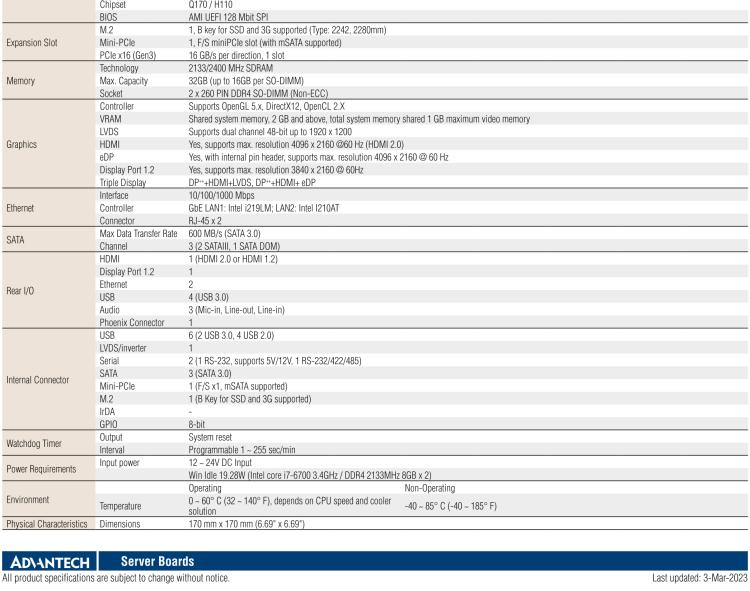 研華AIMB-275 適配Intel? 第6/7代 Core? i 處理器，搭載Intel Q170/H110芯片組。性能強勁，接口豐富。