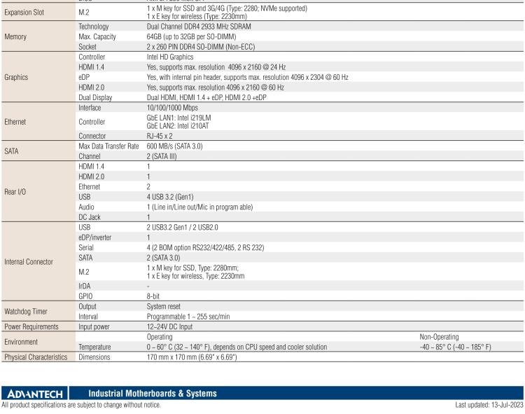研華AIMB-287 適配Intel? 第10代 Core? i 系列處理器，搭載H420E芯片組。超薄設計，性能強勁。