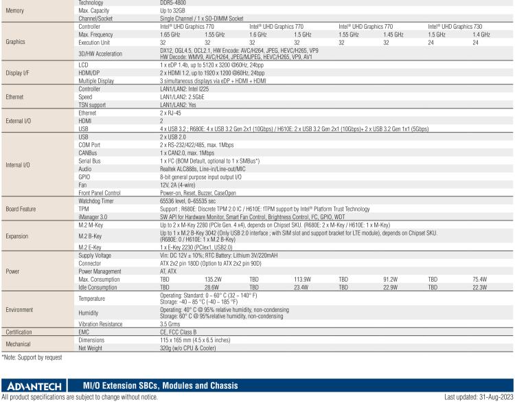 研華MIO-4370 基于第12代Intel Core處理器（Alder Lake-S系列，LGA1700 socket CPU）， 4" EPIC 單板電腦
