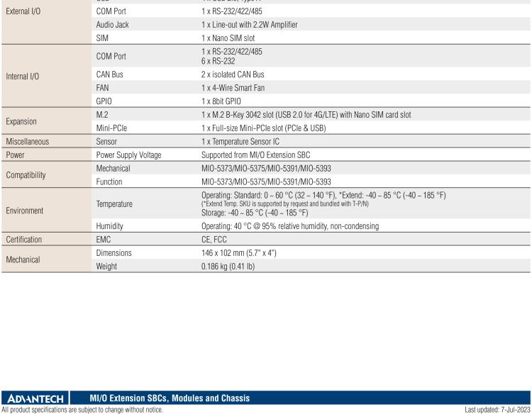 研華MIOe-260 M.2 B-key，高速 miniPCIe，雙Intel LAN，4個USB2.0、8個COM