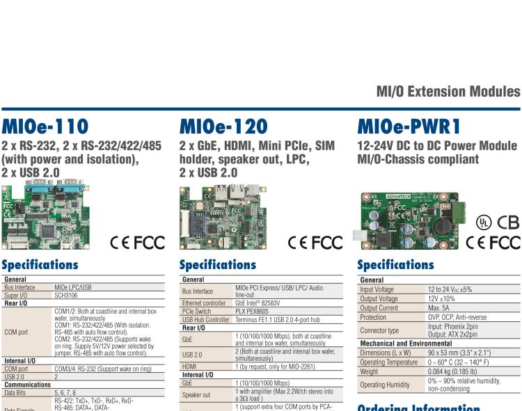 研華MIOe-230 48-bit LVDS或DisplayPort, 2 x USB 2.0，兼容3.5寸MIO單板