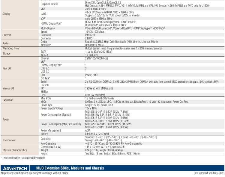 研華MIO-5251 3.5寸MIO單板電腦，采用嵌入式 Intel? Atom? E3825 &Intel? J1900處理器