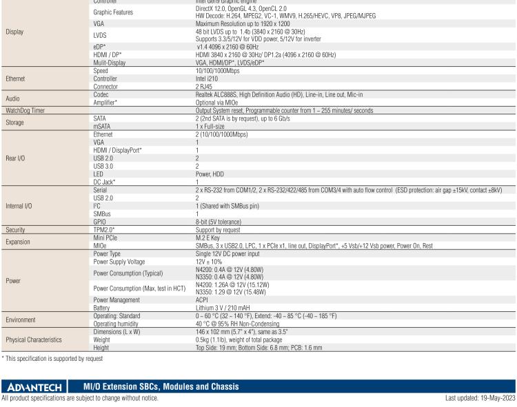 研華MIO-5350 英特爾第六代凌動 Atom?奔騰N4200/N3350，3.5寸單板電腦