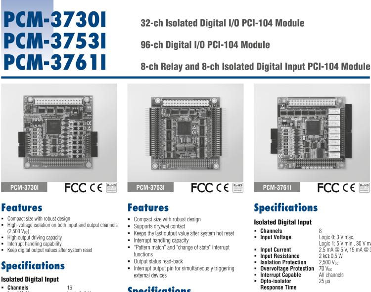 研華PCM-3730I PCI-104，2通,32通道隔離數(shù)字輸入/輸出卡