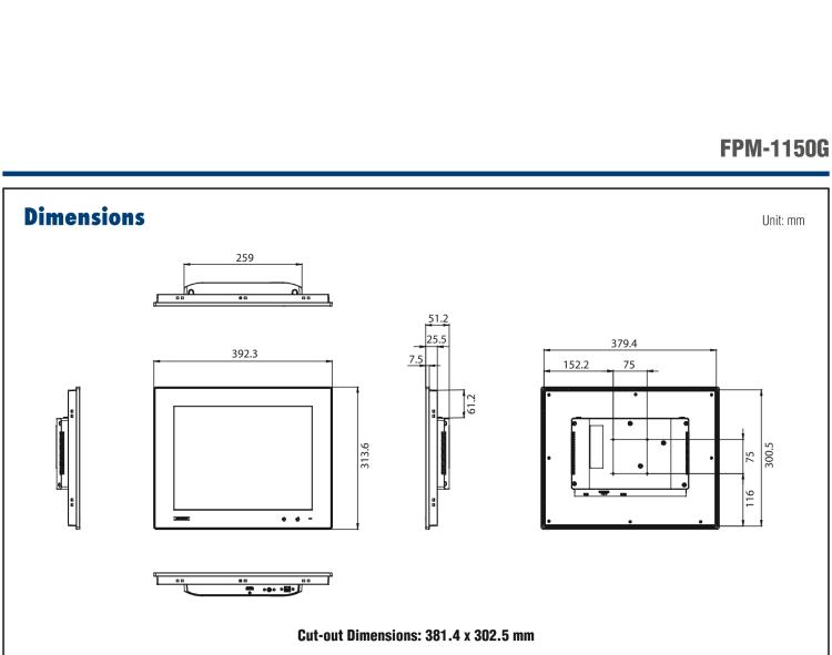 研華FPM-1150G 15”XGA液晶顯示屏工業(yè)顯示器，搭配電阻式觸摸屏及VGA / HDMI接口