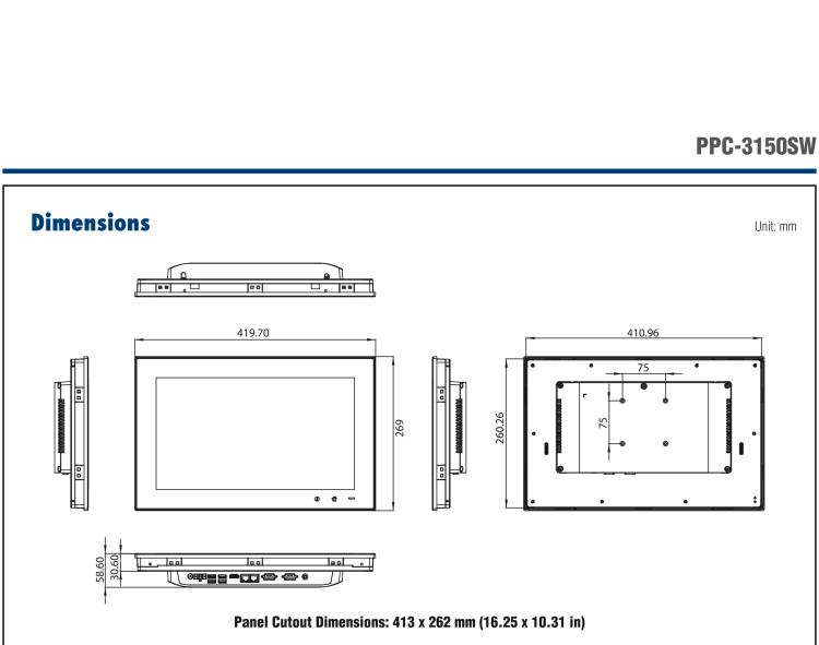 研華PPC-3150SW 15.6" 寬屏無(wú)風(fēng)扇工業(yè)平板電腦，搭載 Intel? Pentium? N4200 四核心處理器