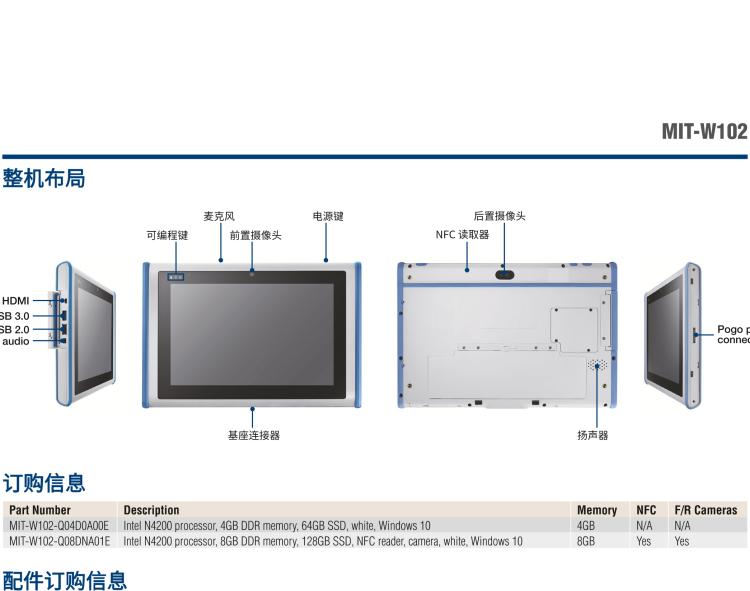 研華MIT-W102 10.1" 醫(yī)療級平板電腦，搭載 Intel?Pentium? 處理器和電容觸摸屏