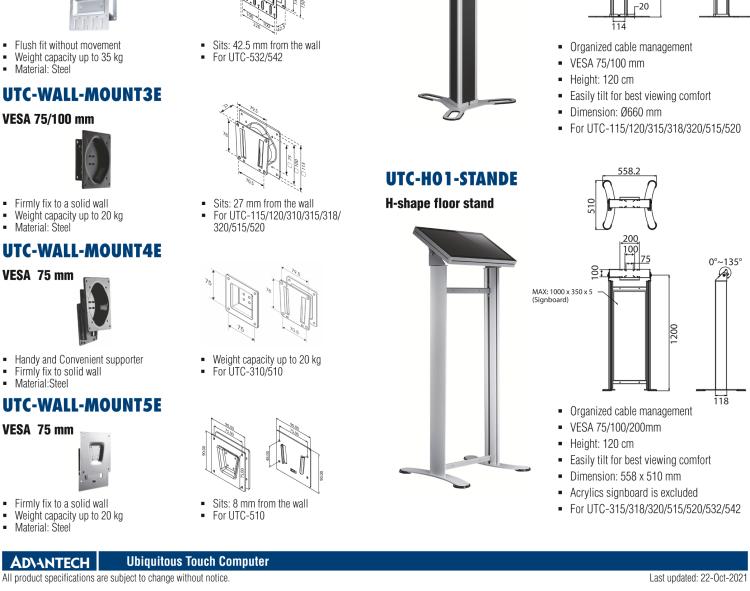 研華UTC-WALL-MOUNT2E 壁掛架 (VESA 100/200 mm)，適用于UTC 系列多功能觸控一體機(jī)