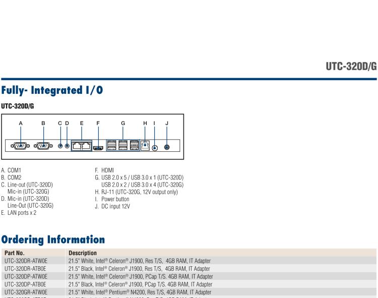 研華UTC-320D 21.5" 多功能觸控一體機，內置Intel? Celeron? J1900處理器