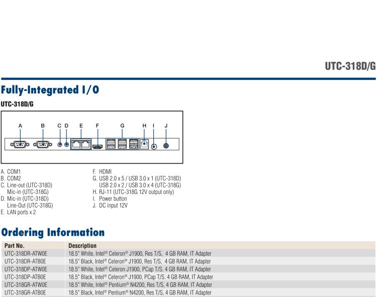 研華UTC-318D 18.5" 多功能觸控一體機(jī)，內(nèi)置Intel? BayTrail J1900