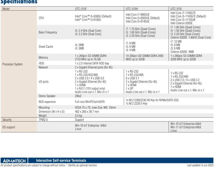 研華UTC-315F 15.6" 多功能觸控一體機，內置Intel? Core? i5-6300U