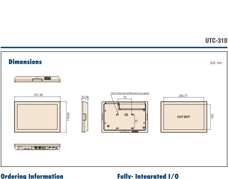 研華UTC-310G 10.1" 多功能觸控一體機(jī)，Intel? Celeron? N3350/Pentium? N4200 處理器