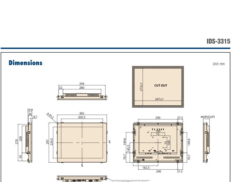 研華IDS-3315 15" 1024 x 768, VGA/DVI/HDMI 接口，采用 IP65 前面板的顯示器