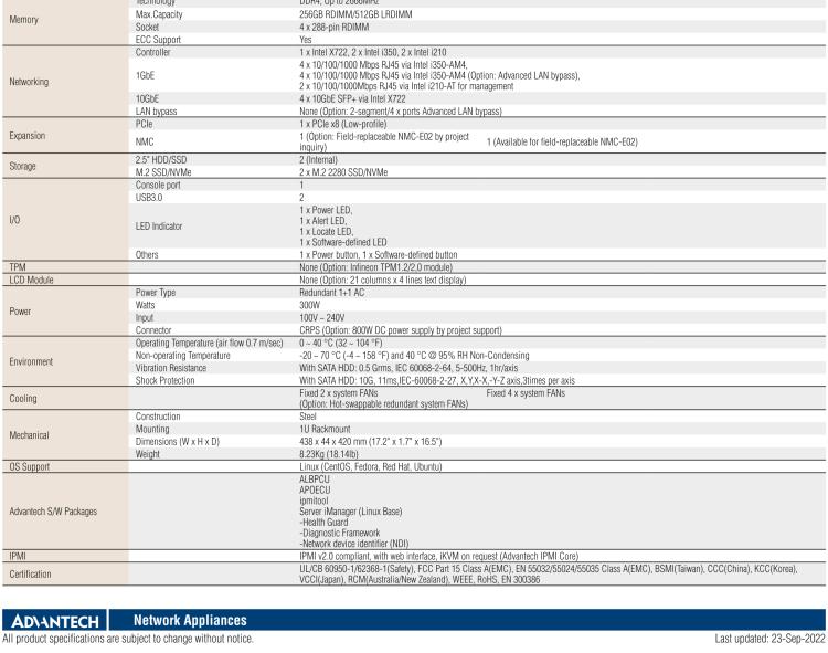 研華FWA-3050 基于Intel?Xeon D-2100系列處理器，用于uCPE和下一代防火墻的遠程可管理1U網(wǎng)絡(luò)應(yīng)用平臺