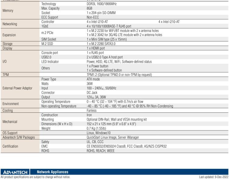 研華FWA-T011 基于Intel? Celeron? N3350/J3455 入門級SD-WAN，安全網(wǎng)關(guān)微型網(wǎng)絡(luò)應用平臺