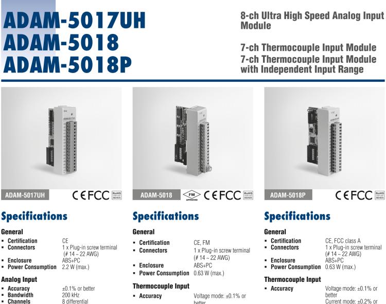 研華ADAM-5018P 7通道熱電偶輸入模塊，具獨(dú)立輸入范圍