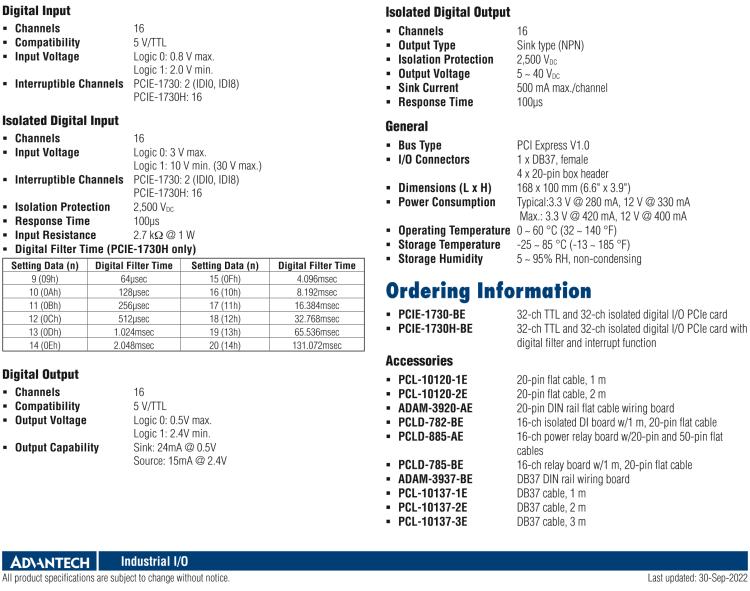 研華PCIE-1730 PCI Expresscard擴(kuò)展接口，支持32通道隔離DIO和TTL DIO