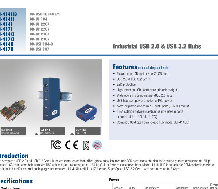 研華BB-USBHUB4OEM ULI-414LIB-工業(yè)USB 2.0集線器，4端口，高穩(wěn)固力連接器