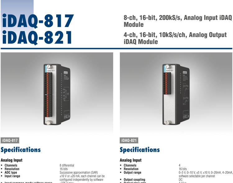 研華iDAQ-821 10kS/s、16 位、4 通道 模擬 輸出 iDAQ 模塊
